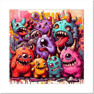 Street art cute monsters pattern Posters and Art